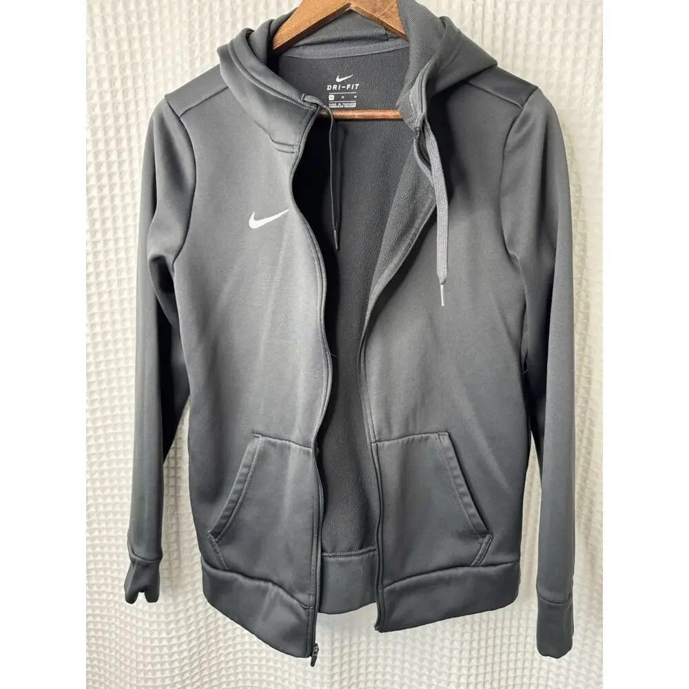 Nike Women’s Dri-FIT Full Zip Hoodie Size Medium Gray Athletic Training Jacket - Picture 2 of 6